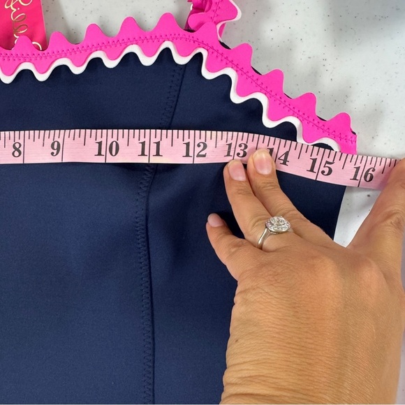 LILLY PULITZER SHELLBEE True Navy Blue Pink Ric Rac Scuba Lined Dress - Picture 13 of 16